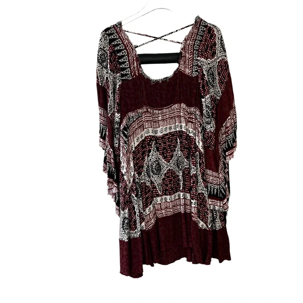 Free People Heart of Gold Brown Boho Peasant Dramatic Sleeve Short Dress Small - Picture 12 of 13